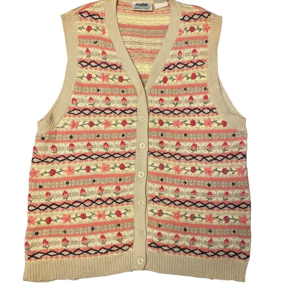 Vintage sweater vest , knitted appliqué sz l